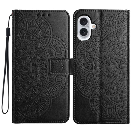 For iPhone 16 Plus Flower Embossed Leather Phone Case(Black) - iPhone 16 Plus Cases by buy2fix | Online Shopping UK | buy2fix