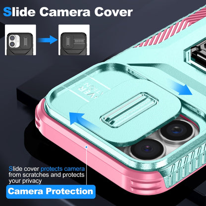 For iPhone 16 Sliding Camshield Holder Phone Case(Grey Green + Pink) - iPhone 16 Cases by buy2fix | Online Shopping UK | buy2fix