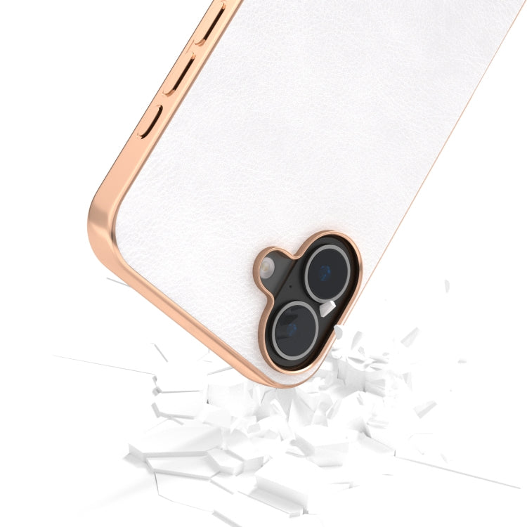 For iPhone 16 Nano Electroplating Dual Color Lichi Texture PU Phone Case(White) - iPhone 16 Cases by buy2fix | Online Shopping UK | buy2fix