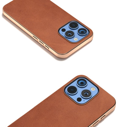 For iPhone 16 Pro Nano Electroplating Dual Color Cowhide Texture Protective Phone Case(Brown) - iPhone 16 Pro Cases by buy2fix | Online Shopping UK | buy2fix