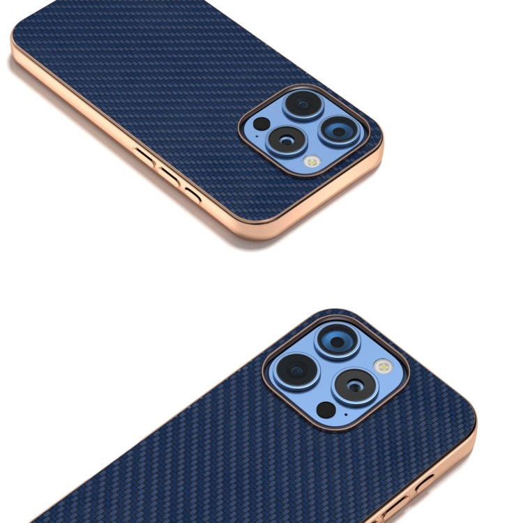 For iPhone 16 Pro Nano Electroplating Carbon Fiber Texture Phone Case(Navy Blue) - iPhone 16 Pro Cases by buy2fix | Online Shopping UK | buy2fix