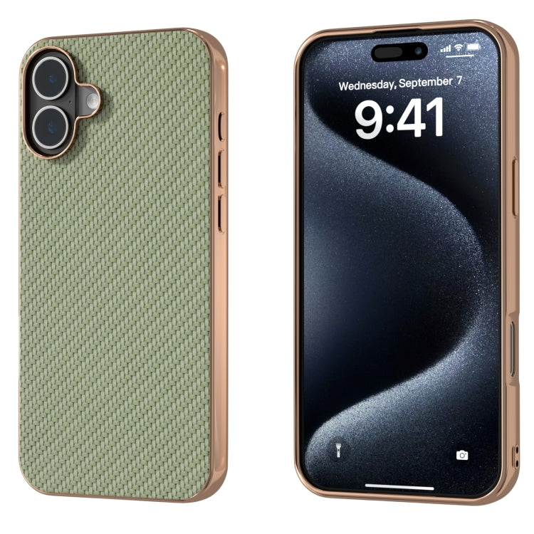 For iPhone 16 Nano Electroplating Carbon Fiber Texture Phone Case(Green) - iPhone 16 Cases by buy2fix | Online Shopping UK | buy2fix