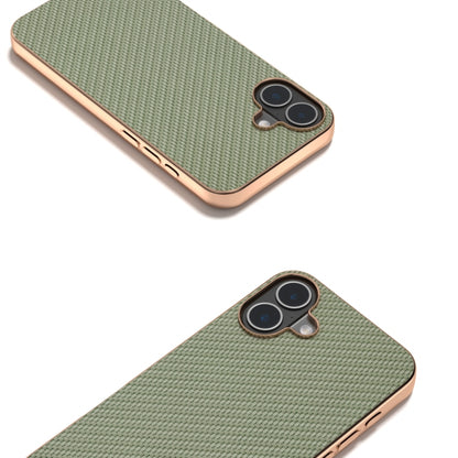 For iPhone 16 Nano Electroplating Carbon Fiber Texture Phone Case(Green) - iPhone 16 Cases by buy2fix | Online Shopping UK | buy2fix