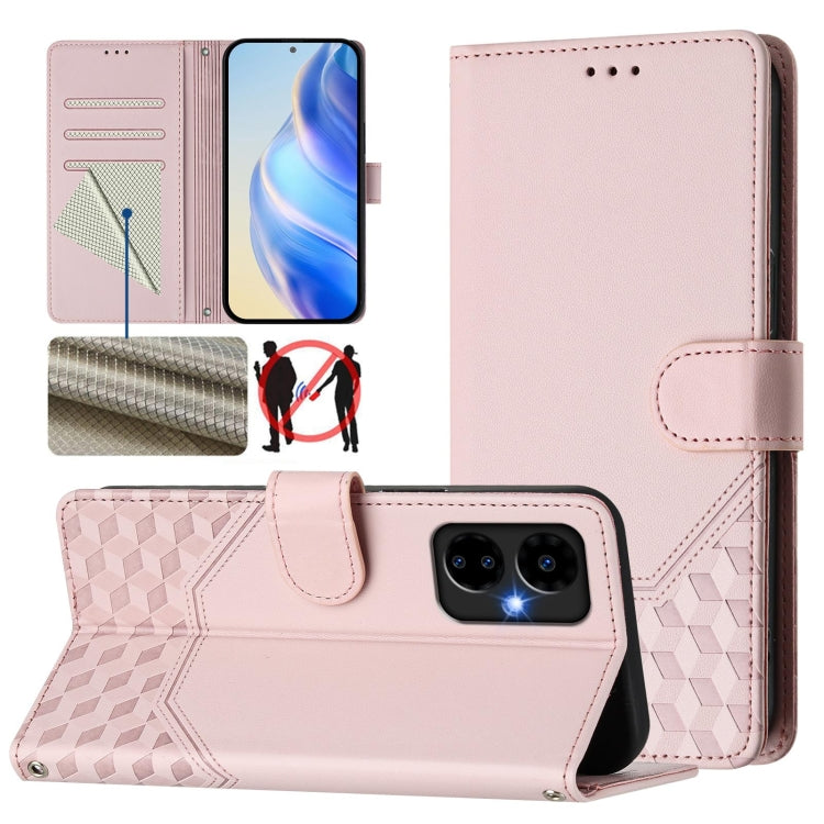 For Boost Mobile Celero 5G 2024 Honeycomb Embossing RFID Leather Phone Case(Pink) - More Brand by buy2fix | Online Shopping UK | buy2fix