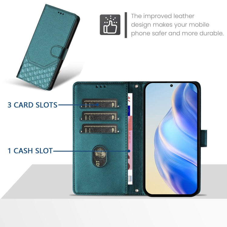 For Boost Mobile Celero 5G+ 2024 Honeycomb Embossing RFID Leather Phone Case(Peacock Green) - More Brand by buy2fix | Online Shopping UK | buy2fix