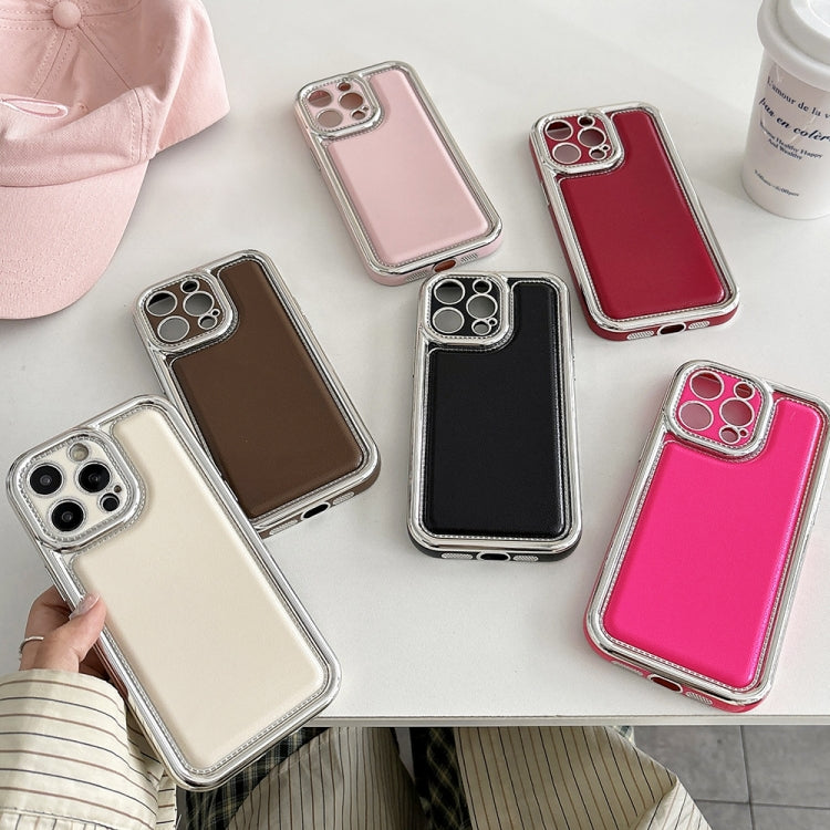 For iPhone 16 Plus Electroplated Edge Frosted Leather TPU Phone Case(Pink) - iPhone 16 Plus Cases by buy2fix | Online Shopping UK | buy2fix