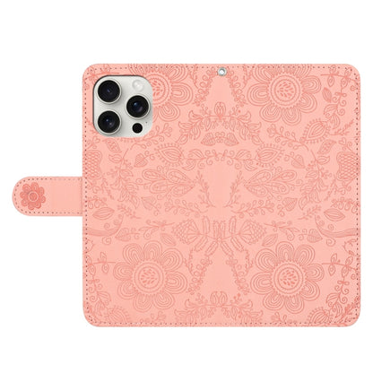 For iPhone 16 Pro Max Floral Embossed Pattern Leather Phone Case(Pink) - iPhone 16 Pro Max Cases by buy2fix | Online Shopping UK | buy2fix