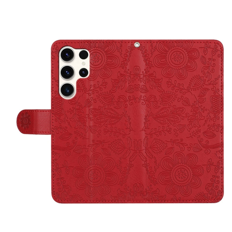 For Samsung Galaxy S25 Ultra 5G Floral Embossed Pattern Leather Phone Case(Red) - Galaxy S25 Ultra 5G Cases by buy2fix | Online Shopping UK | buy2fix