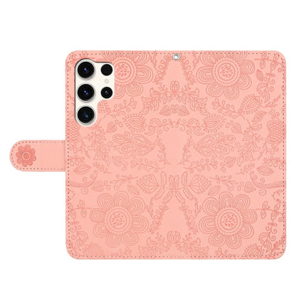 For Samsung Galaxy S25 Ultra 5G Floral Embossed Pattern Leather Phone Case(Pink) - Galaxy S25 Ultra 5G Cases by buy2fix | Online Shopping UK | buy2fix