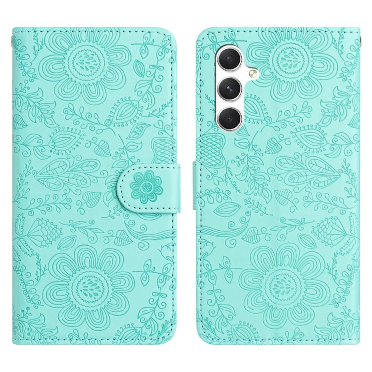 For Samsung Galaxy S25+ 5G Floral Embossed Pattern Leather Phone Case(Light Green) - Galaxy S25+ 5G Cases by buy2fix | Online Shopping UK | buy2fix