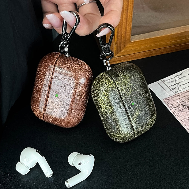 For AirPods Pro 2 Retro Oil Leather Bluetooth Earphones Protective Case(Army Green) - For AirPods Pro 2 by buy2fix | Online Shopping UK | buy2fix