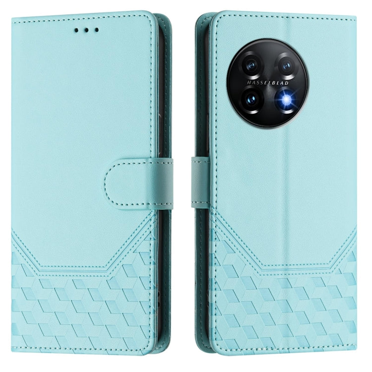 For OnePlus 11 Honeycomb Embossing RFID Leather Phone Case(Mint Green) - OnePlus Cases by buy2fix | Online Shopping UK | buy2fix