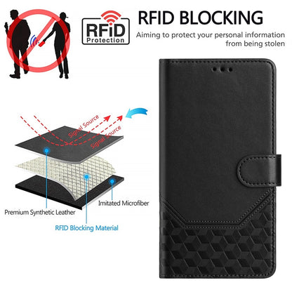 For OnePlus 11 Honeycomb Embossing RFID Leather Phone Case(Black) - OnePlus Cases by buy2fix | Online Shopping UK | buy2fix