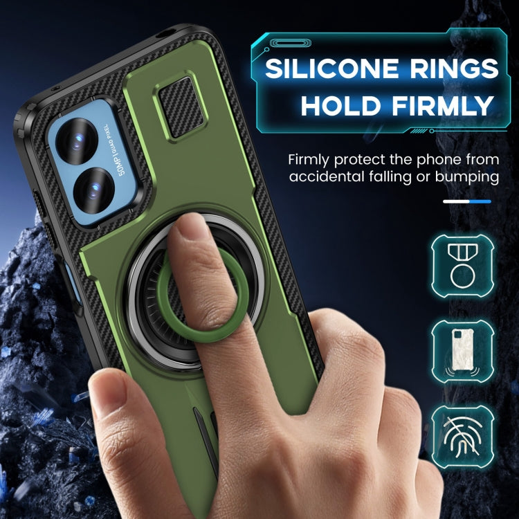 For Motorola Moto G Play 4G 2024 Ring Holder Carbon Fiber PC Hybrid TPU Phone Case(Army Green) - Motorola Cases by buy2fix | Online Shopping UK | buy2fix