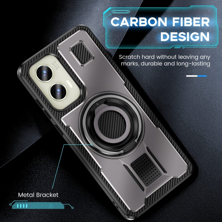 For Motorola Moto G Stylus 5G 2024 Ring Holder Carbon Fiber PC Hybrid TPU Phone Case(Grey) - Motorola Cases by buy2fix | Online Shopping UK | buy2fix