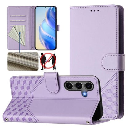 For Samsung Galaxy S25 5G Honeycomb Embossing RFID Leather Phone Case(Light Purple) - Galaxy S25 5G Cases by buy2fix | Online Shopping UK | buy2fix