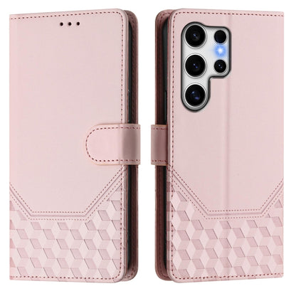 For Samsung Galaxy S25 Ultra 5G Honeycomb Embossing RFID Leather Phone Case(Pink) - Galaxy S25 Ultra 5G Cases by buy2fix | Online Shopping UK | buy2fix