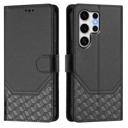 For Samsung Galaxy S25 Ultra 5G Honeycomb Embossing RFID Leather Phone Case(Black) - Galaxy S25 Ultra 5G Cases by buy2fix | Online Shopping UK | buy2fix