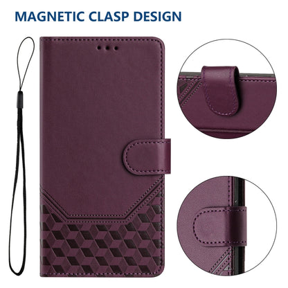 For Samsung Galaxy S25 Ultra 5G Honeycomb Embossing RFID Leather Phone Case(Violet) - Galaxy S25 Ultra 5G Cases by buy2fix | Online Shopping UK | buy2fix