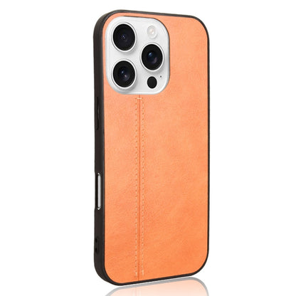 For iPhone 16 Pro Cow Pattern Sewing Back Cover Phone Case(Orange) - iPhone 16 Pro Cases by buy2fix | Online Shopping UK | buy2fix