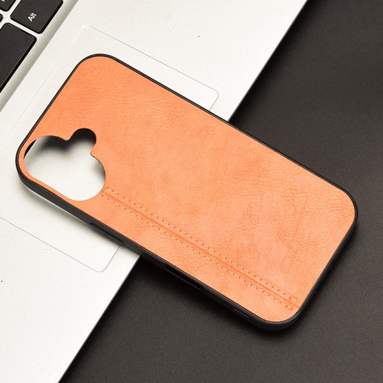 For iPhone 16 Cow Pattern Sewing Back Cover Phone Case(Orange) - iPhone 16 Cases by buy2fix | Online Shopping UK | buy2fix