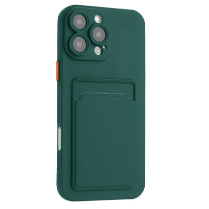 For iPhone 16 Pro Max Skin Feel Card Contrast Color Button TPU Phone Case(Dark Green) - iPhone 16 Pro Max Cases by buy2fix | Online Shopping UK | buy2fix