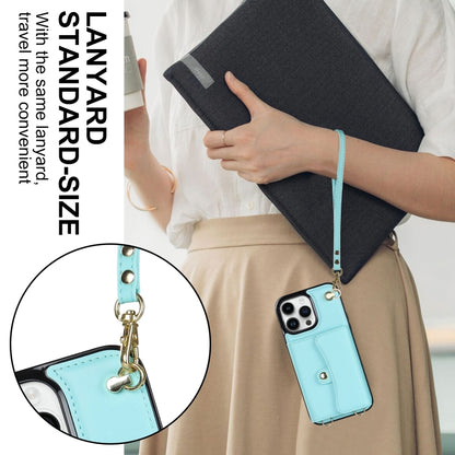 For iPhone 16 Pro Max RFID Card Slot Phone Case with Long Lanyard(Mint Green) - iPhone 16 Pro Max Cases by buy2fix | Online Shopping UK | buy2fix