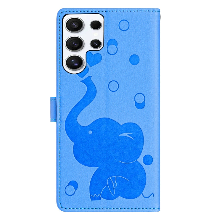 For Samsung Galaxy S25 Ultra 5G Cartoon Elephant Embossed Leather Phone Case(Blue) - Galaxy S25 Ultra 5G Cases by buy2fix | Online Shopping UK | buy2fix