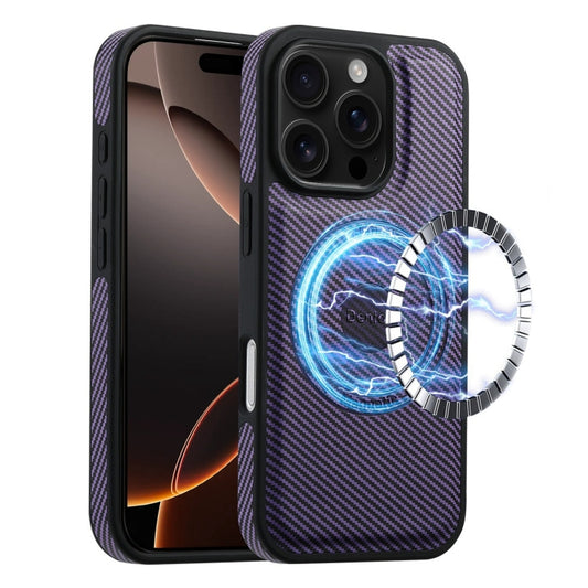 For iPhone 16 Pro Max Denior Carbon Fiber Texture Leather MagSafe Phone Case(Purple) - iPhone 16 Pro Max Cases by Denior | Online Shopping UK | buy2fix