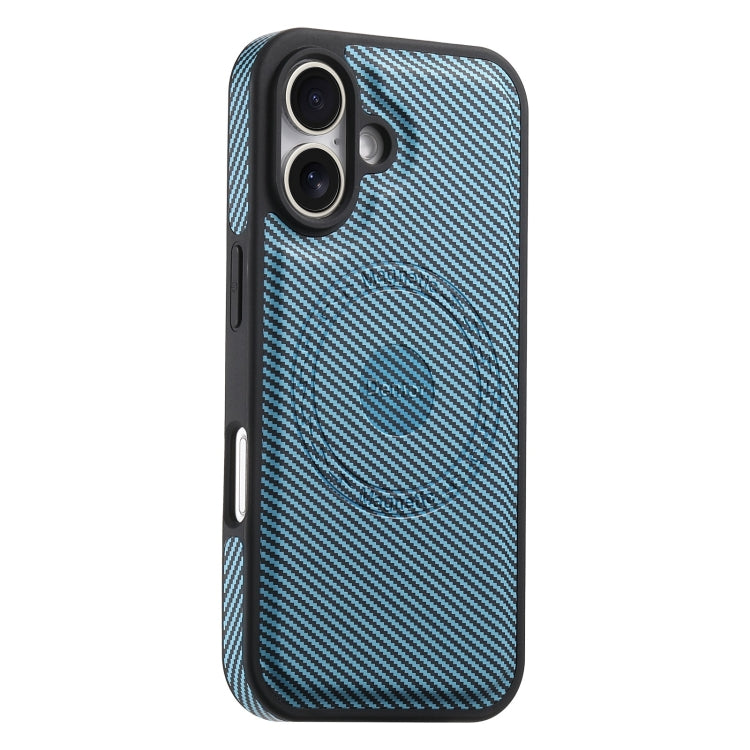 For iPhone 16 Plus Denior Carbon Fiber Texture Leather MagSafe Phone Case(Blue) - iPhone 16 Plus Cases by Denior | Online Shopping UK | buy2fix