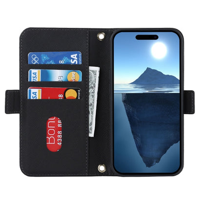 For iPhone 16 Pro Max Cross Texture Crossbody Lanyard Leather Phone Case(Black) - iPhone 16 Pro Max Cases by buy2fix | Online Shopping UK | buy2fix