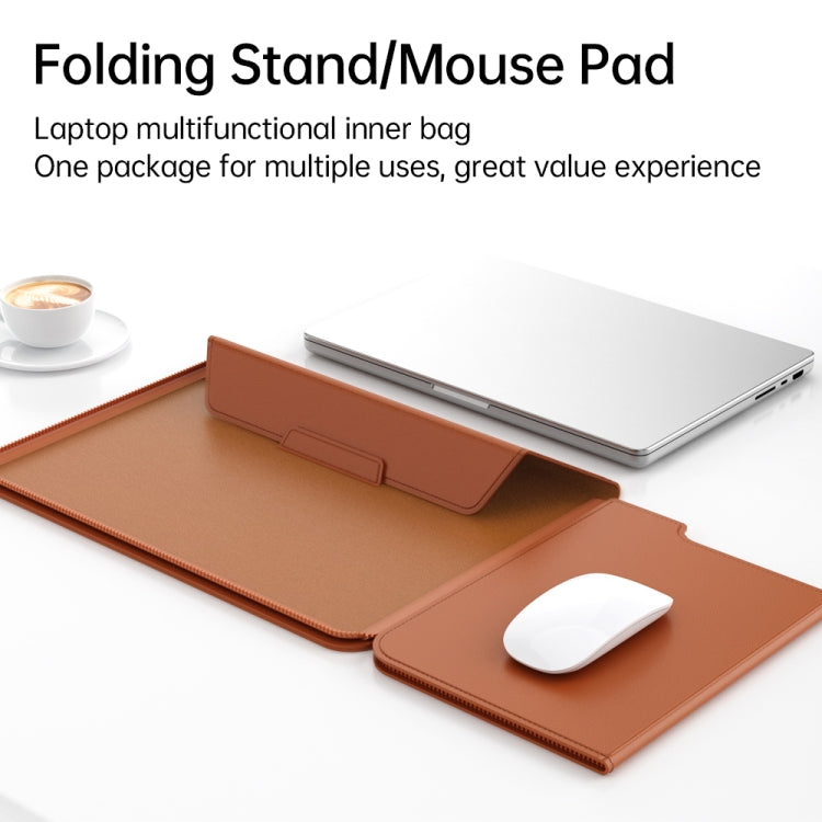 Multifunctional Laptop PU Magnetic Stand Split Liner Bag with Mouse Pad Function, Size:13-14 inch(Brown) - 13.3 inch by buy2fix | Online Shopping UK | buy2fix