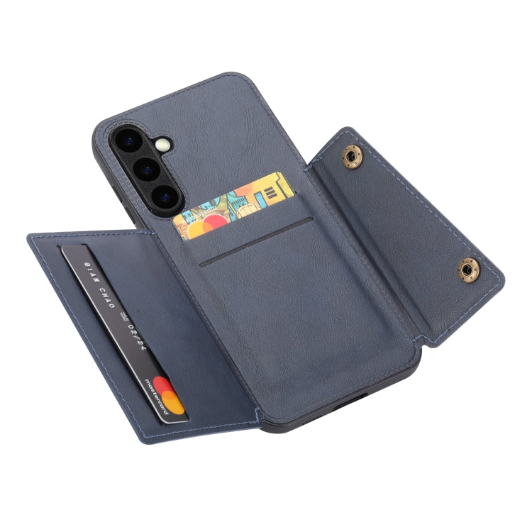 For Samsung Galaxy S25 5G Double Buckle Card Slots Magnetic Phone Case(Blue) - Galaxy S25 5G Cases by buy2fix | Online Shopping UK | buy2fix