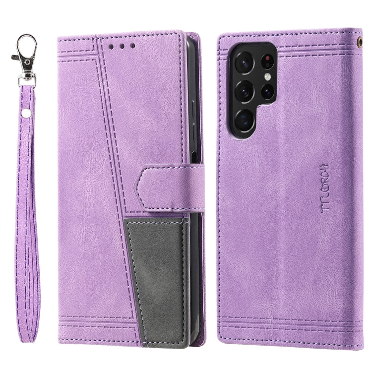 For Samsung Galaxy S25 Ultra 5G TTUDRCH Embossed Line Splicing Leather Phone Case(Purple) - Galaxy S25 Ultra 5G Cases by buy2fix | Online Shopping UK | buy2fix