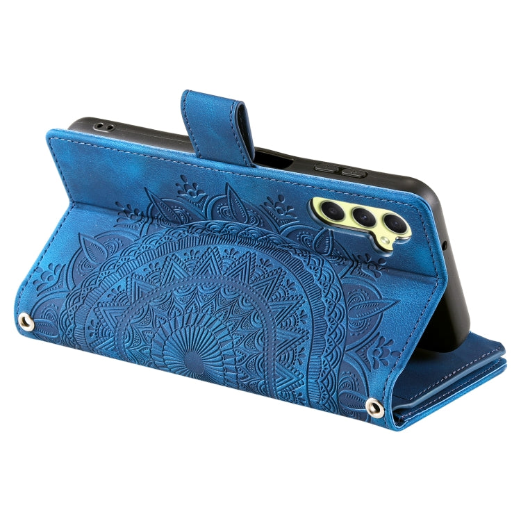 For Samsung Galaxy S25 5G Multi-Card Totem Zipper Leather Phone Case(Blue) - Galaxy S25 5G Cases by buy2fix | Online Shopping UK | buy2fix