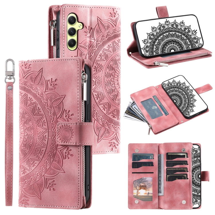 For Samsung Galaxy S25 5G Multi-Card Totem Zipper Leather Phone Case(Pink) - Galaxy S25 5G Cases by buy2fix | Online Shopping UK | buy2fix