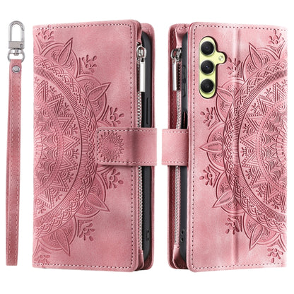 For Samsung Galaxy S25 5G Multi-Card Totem Zipper Leather Phone Case(Pink) - Galaxy S25 5G Cases by buy2fix | Online Shopping UK | buy2fix