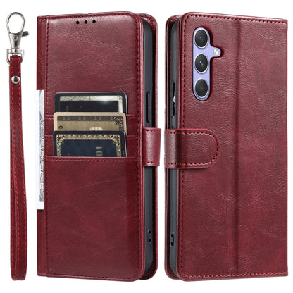 For Samsung Galaxy S25 5G Simple 6-Card Wallet Leather Phone Case(Wine Red) - Galaxy S25 5G Cases by buy2fix | Online Shopping UK | buy2fix