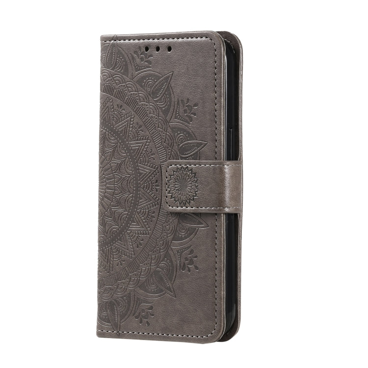 For Samsung Galaxy S25 5G Totem Flower Embossed Leather Phone Case(Grey) - Galaxy S25 5G Cases by buy2fix | Online Shopping UK | buy2fix