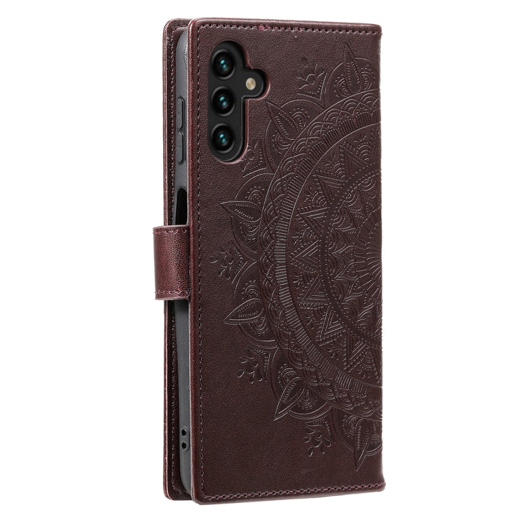 For Samsung Galaxy S25 5G Totem Flower Embossed Leather Phone Case(Brown) - Galaxy S25 5G Cases by buy2fix | Online Shopping UK | buy2fix