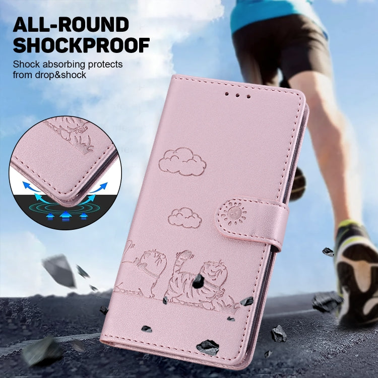 For iPhone 16 Plus Cute Cats RFID Leather Phone Case(Rose Gold) - iPhone 16 Plus Cases by buy2fix | Online Shopping UK | buy2fix