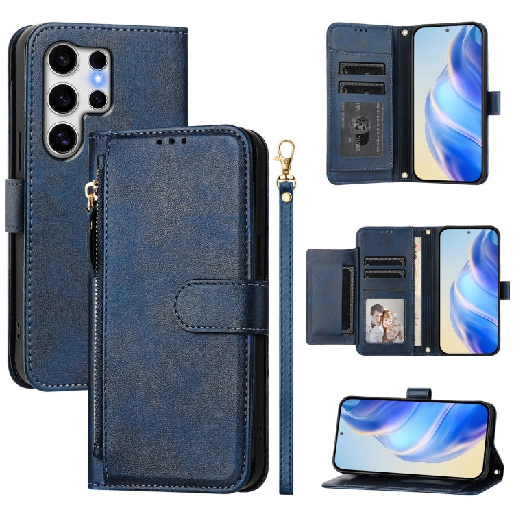 For Samsung Galaxy S25 Ultra 5G Multi-Card Slots Zipper Wallet Leather Phone Case(Blue) - Galaxy S25 Ultra 5G Cases by buy2fix | Online Shopping UK | buy2fix