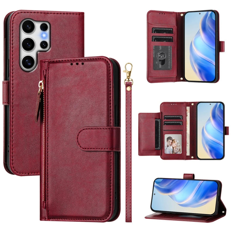 For Samsung Galaxy S25 Ultra 5G Multi-Card Slots Zipper Wallet Leather Phone Case(Dark Red) - Galaxy S25 Ultra 5G Cases by buy2fix | Online Shopping UK | buy2fix