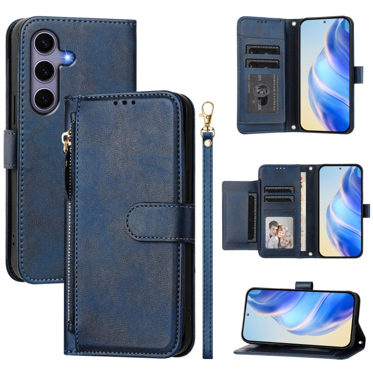 For Samsung Galaxy S25 5G Multi-Card Slots Zipper Wallet Leather Phone Case(Blue) - Galaxy S25 5G Cases by buy2fix | Online Shopping UK | buy2fix