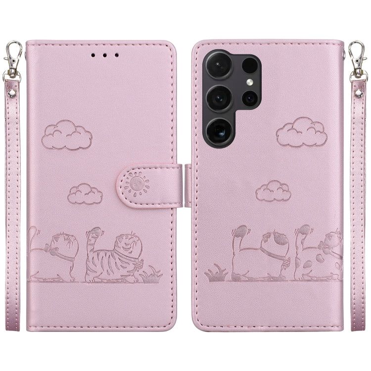 For Samsung Galaxy S25 Ultra 5G Cute Cats RFID Leather Phone Case(Rose Gold) - Galaxy S25 Ultra 5G Cases by buy2fix | Online Shopping UK | buy2fix