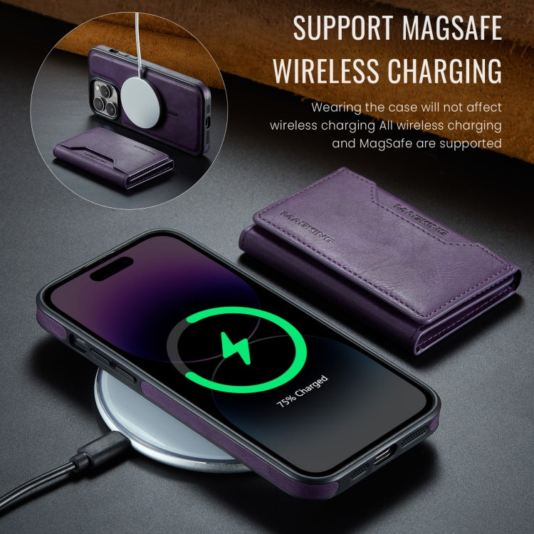 For iPhone 14 Pro DG.MING MAGKING-K2 Series MagSafe RFID Card Bag Detachable Phone Case(Purple) - iPhone 14 Pro Cases by DG.MING | Online Shopping UK | buy2fix