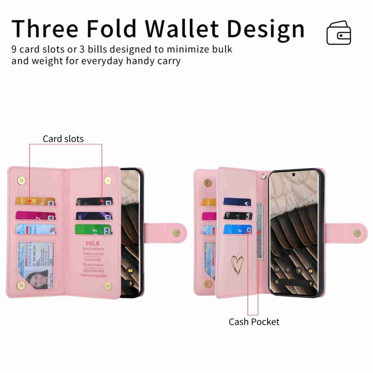 For Google Pixel 7 Pro POLA Love Multi-Card Slots Zipper Wallet Leather Phone Case(Pink) - Google Cases by POLA | Online Shopping UK | buy2fix