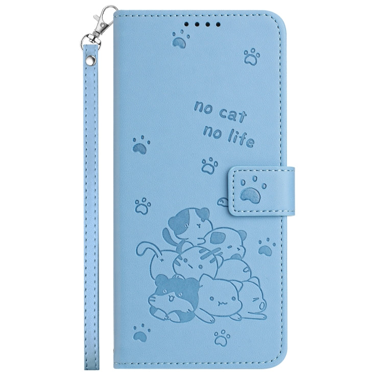 For Samsung Galaxy S25 Ultra 5G Embossed Kitten Phone Leather Case with Lanyard(Blue) - Galaxy S25 Ultra 5G Cases by buy2fix | Online Shopping UK | buy2fix