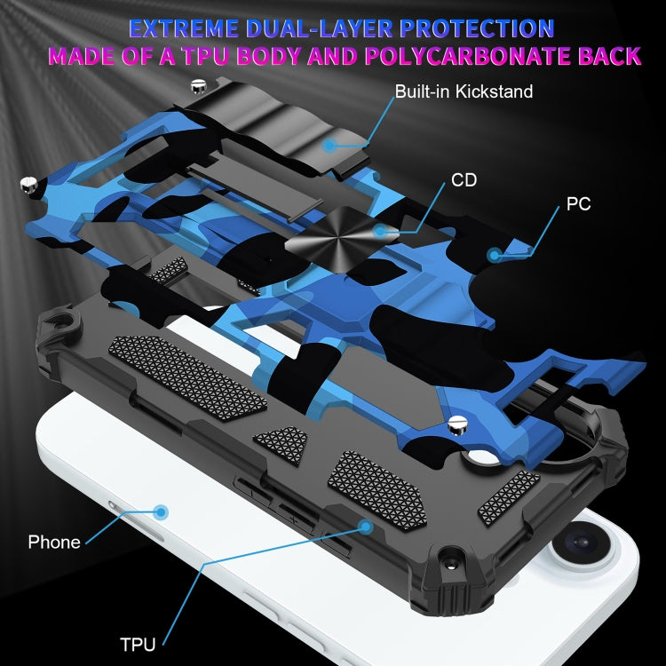 For iPhone 16 Plus Camouflage Armor Kickstand TPU Hybrid PC Magnetic Phone Case(Black) - iPhone 16 Plus Cases by buy2fix | Online Shopping UK | buy2fix