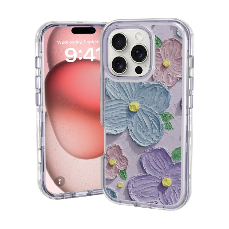 For iPhone 16 Pro Small Fresh Sticker PC + TPU Shockproof Phone Case(Purple Flower) - iPhone 16 Pro Cases by buy2fix | Online Shopping UK | buy2fix